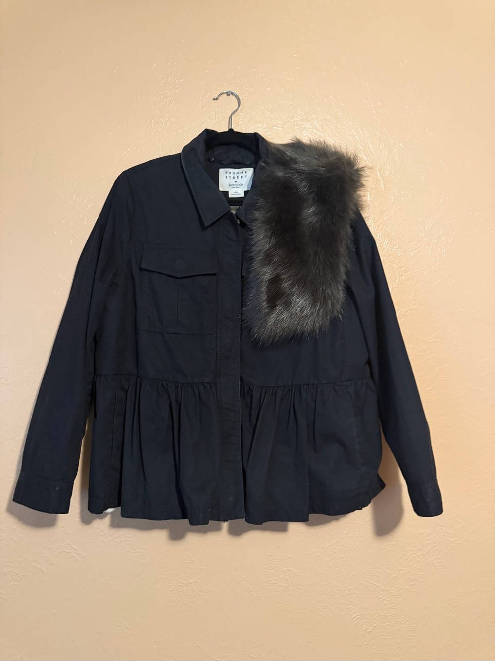kate spade Black Utility Jacket with Faux Fur Collar - Picture 2 of 4